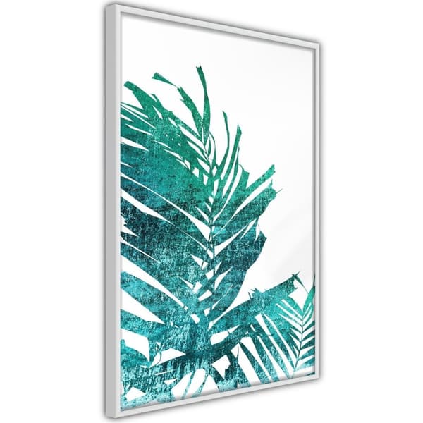 Inramad Poster / Tavla - Teal Palm on White Background Vit ram 30x45