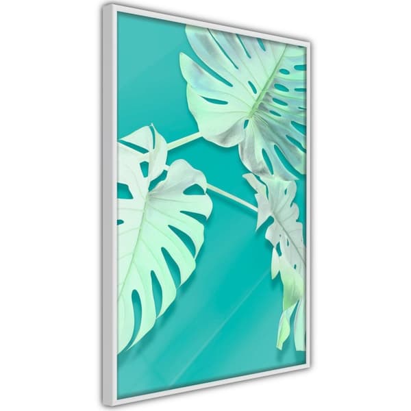Inramad Poster / Tavla - Teal Monstera Vit ram 40x60