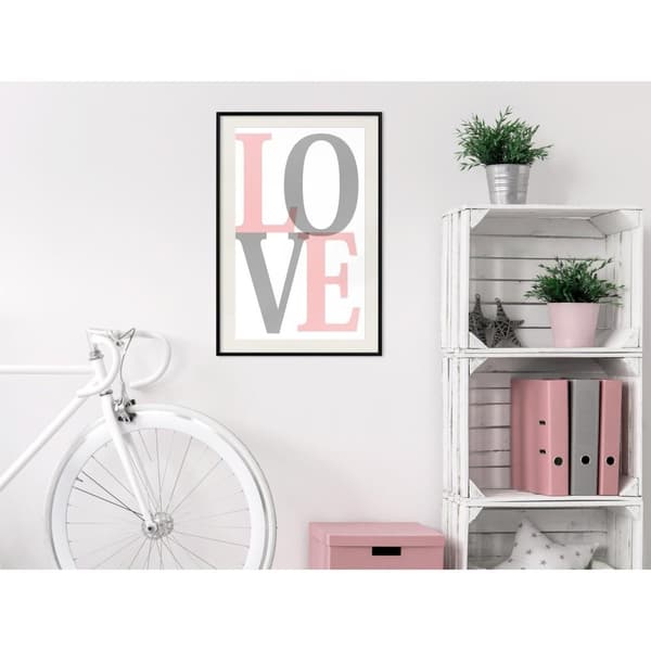 Inramad Poster / Tavla - Grey-Pink Love