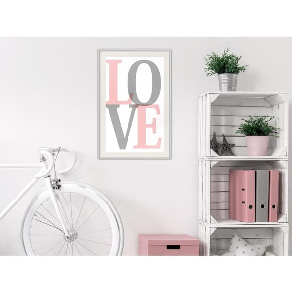 Inramad Poster / Tavla - Grey-Pink Love