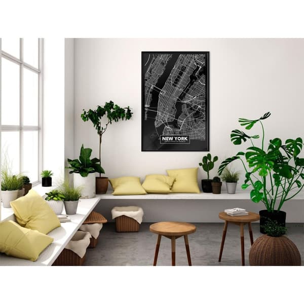 Inramad Poster / Tavla - City Map: New York (Dark)