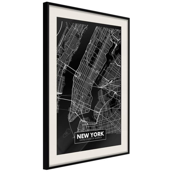 Inramad Poster / Tavla - City Map: New York (Dark)