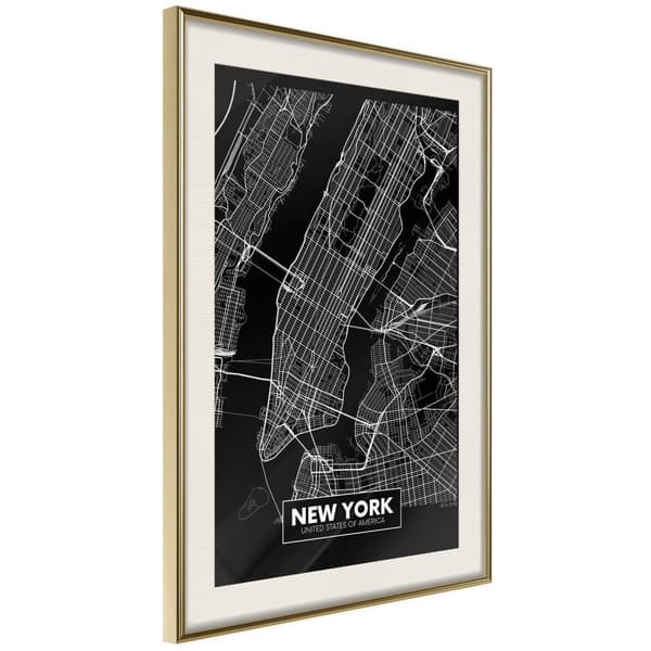 Inramad Poster / Tavla - City Map: New York (Dark)