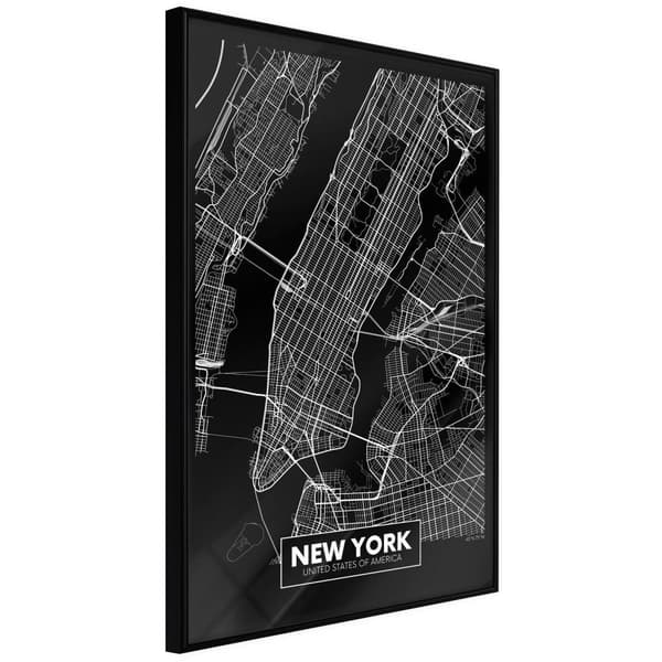 Inramad Poster / Tavla - City Map: New York (Dark)