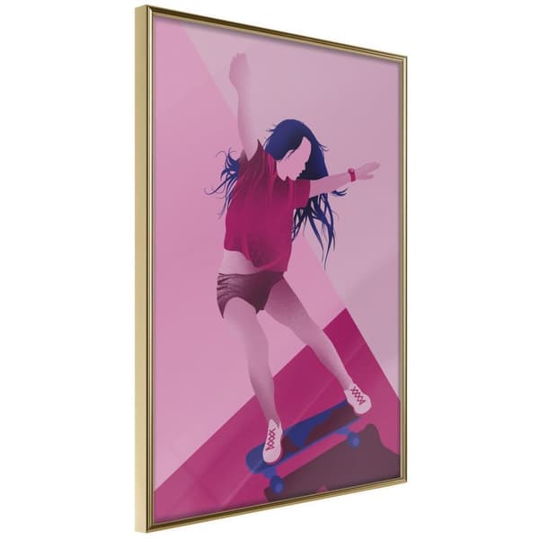 Inramad Poster / Tavla - Girl on a Skateboard
