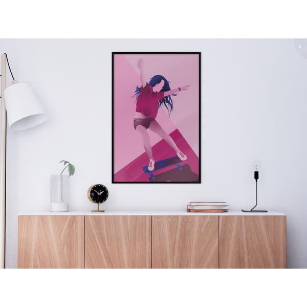 Inramad Poster / Tavla - Girl on a Skateboard