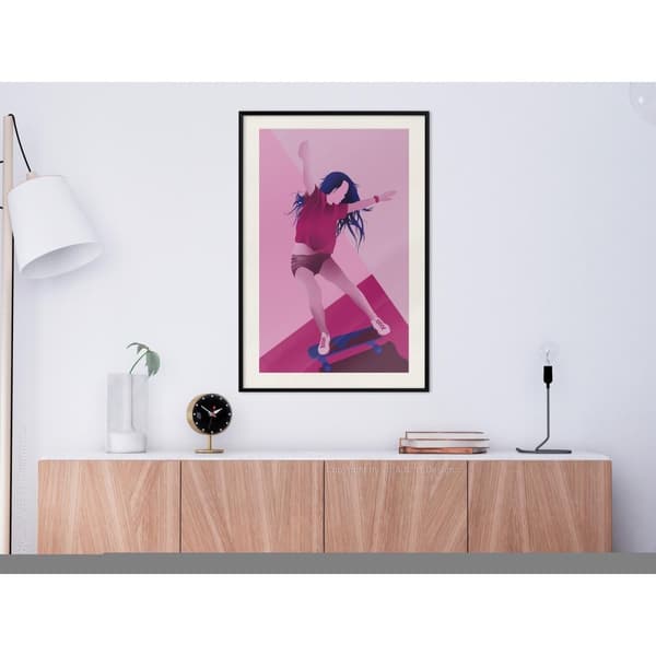 Inramad Poster / Tavla - Girl on a Skateboard