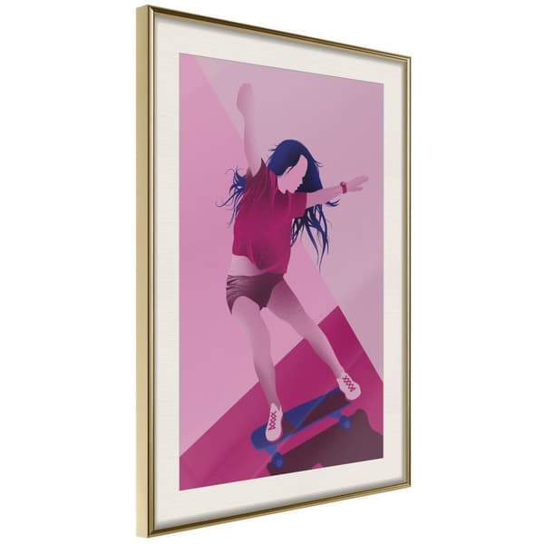 Inramad Poster / Tavla - Girl on a Skateboard