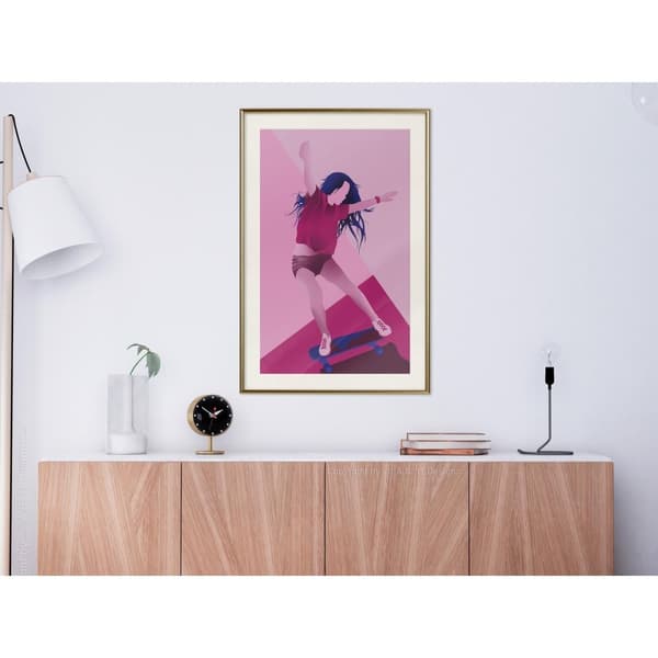 Inramad Poster / Tavla - Girl on a Skateboard