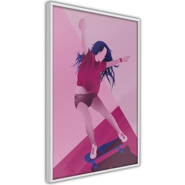 Inramad Poster / Tavla - Girl on a Skateboard