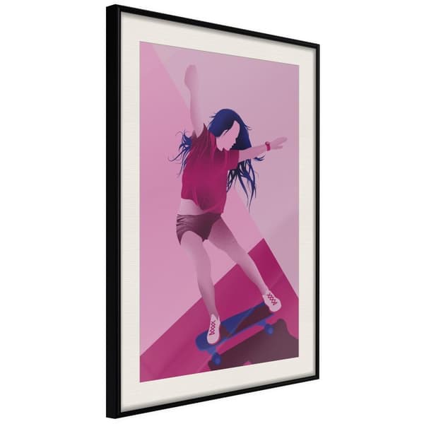 Inramad Poster / Tavla - Girl on a Skateboard