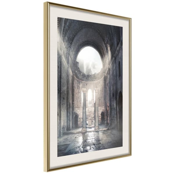 Inramad Poster / Tavla - Ruins of a Cathedral Guldram med passepartout 30x45