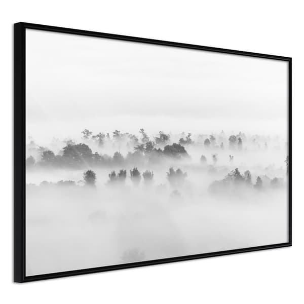 Inramad Poster / Tavla - Fog Over the Forest Svart ram 30x20