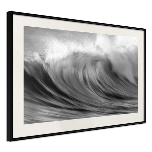 Inramad Poster / Tavla - Big Wave Svart ram med passepartout 90x60