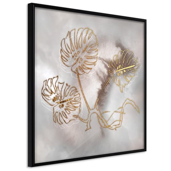 Inramad Poster / Tavla - Golden Monstera Leaves Svart ram 20x20