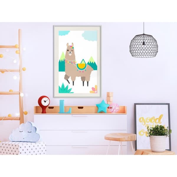 Inramad Poster / Tavla - Playful Llama