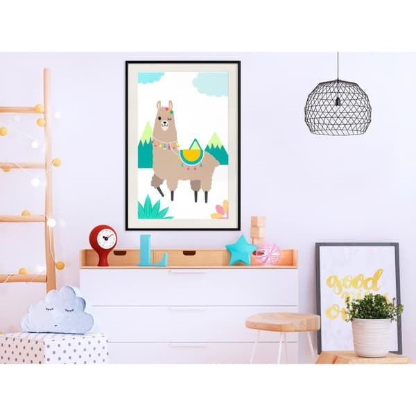 Inramad Poster / Tavla - Playful Llama