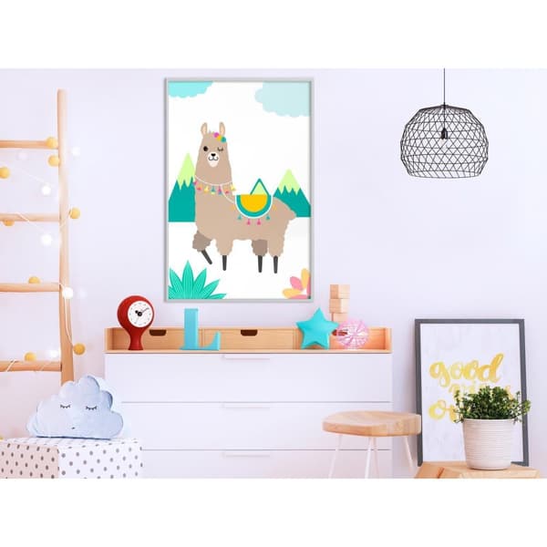 Inramad Poster / Tavla - Playful Llama