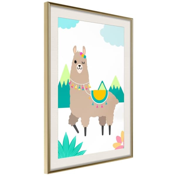 Inramad Poster / Tavla - Playful Llama
