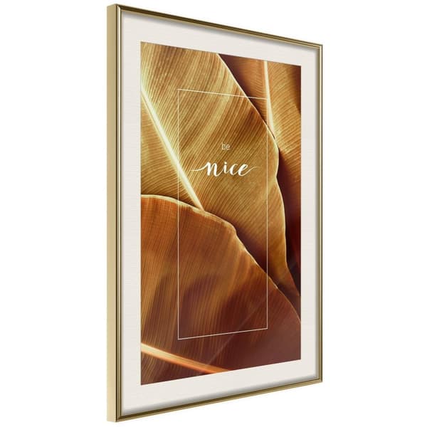 Inramad Poster / Tavla - Banana Leaves with a Message (Sepia) Guldram med passepartout 40x60