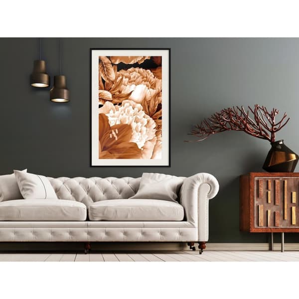 Inramad Poster / Tavla - Peonies in Sepia