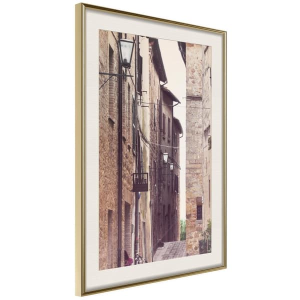 Inramad Poster / Tavla - Brick Buildings Guldram med passepartout 40x60
