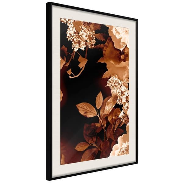 Inramad Poster / Tavla - Flower Decoration in Sepia Svart ram med passepartout 40x60