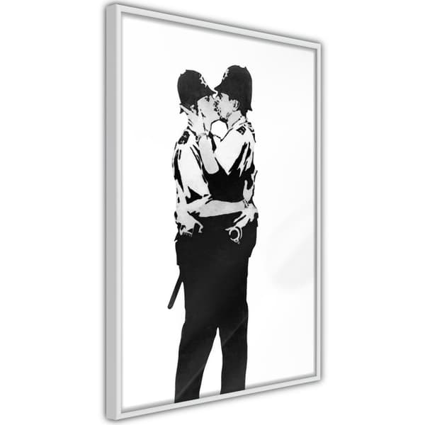 Inramad Poster / Tavla - Banksy: Kissing Coppers I