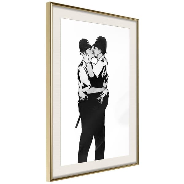 Inramad Poster / Tavla - Banksy: Kissing Coppers I