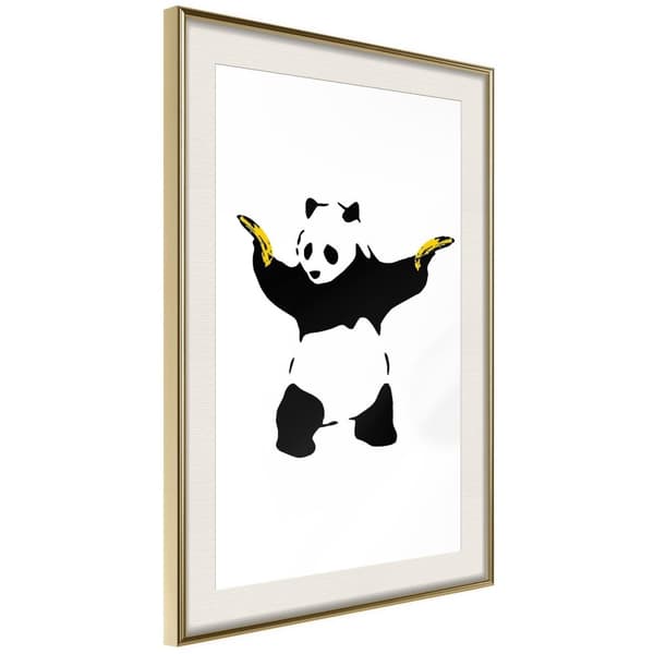 Inramad Poster / Tavla - Banksy: Panda With Guns Guldram med passepartout 20x30