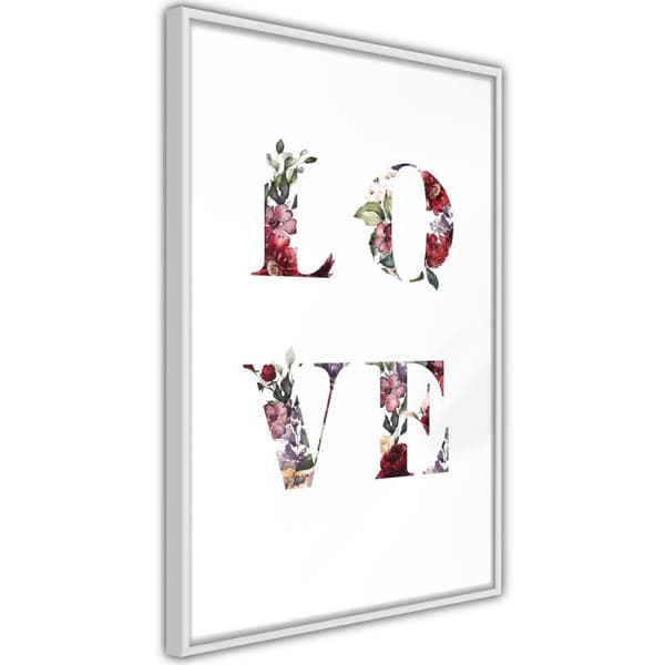 Inramad Poster / Tavla - Floral Love Vit ram 20x30