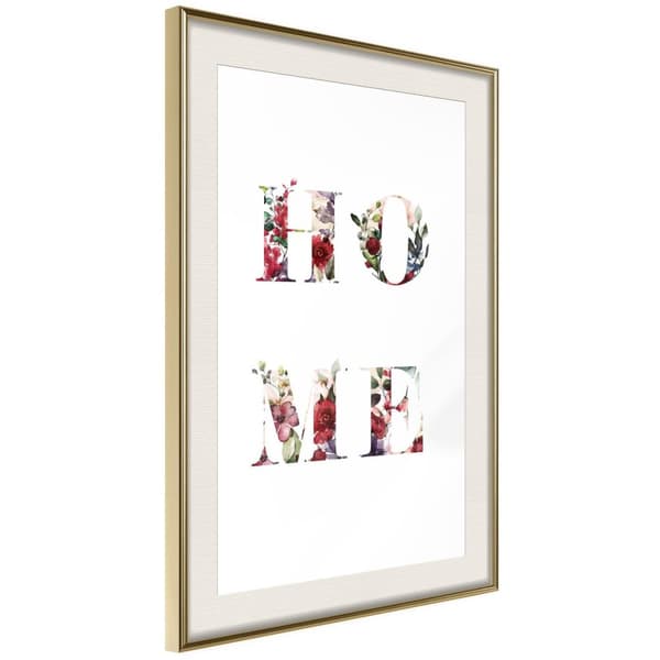 Inramad Poster / Tavla - Floral Home Guldram med passepartout 30x45