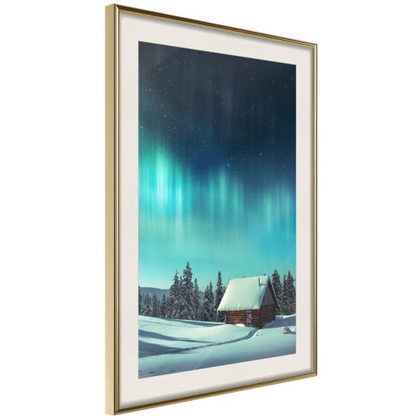 Inramad Poster / Tavla - Evening in the Iceland Guldram med passepartout 20x30