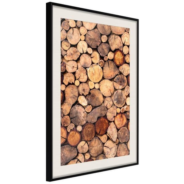 Inramad Poster / Tavla - Log Pile Svart ram med passepartout 20x30