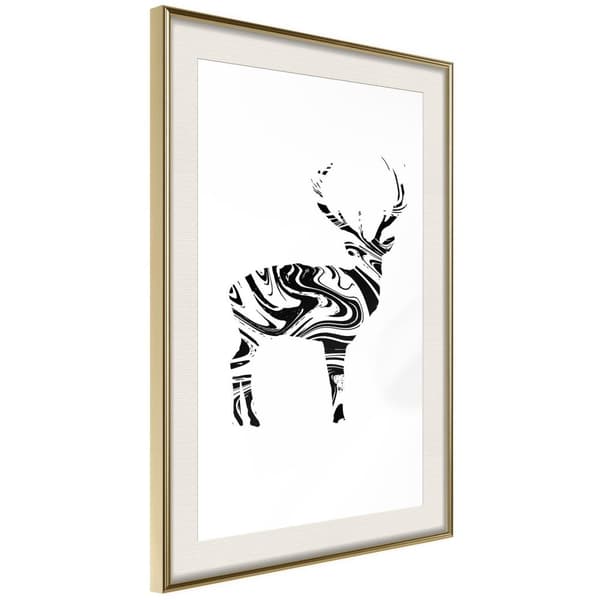 Inramad Poster / Tavla - Marble Stag Guldram med passepartout 30x45