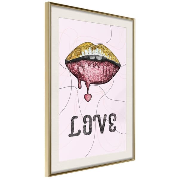 Inramad Poster / Tavla - Lip Gloss and Love Guldram med passepartout 40x60