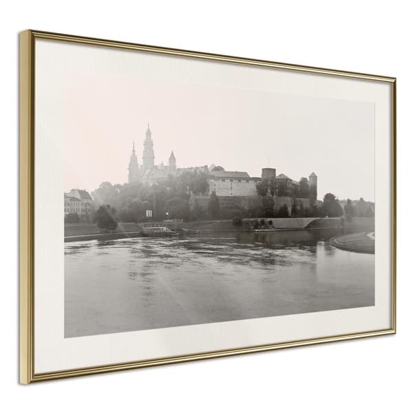 Inramad Poster / Tavla - Postcard from Cracow: Wawel I Guldram med passepartout 90x60