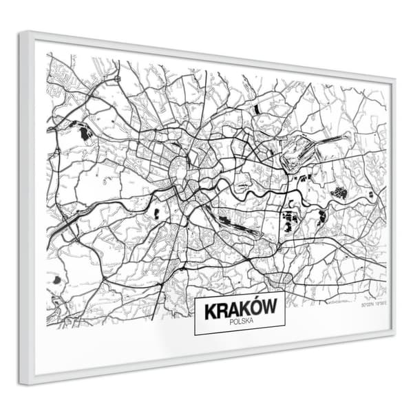 Inramad Poster / Tavla - City Map: Cracow