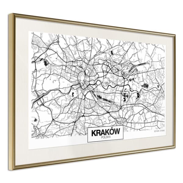 Inramad Poster / Tavla - City Map: Cracow