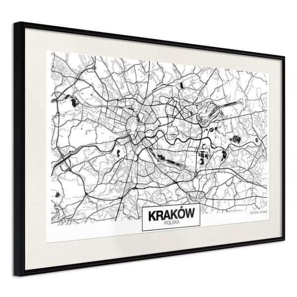 Inramad Poster / Tavla - City Map: Cracow