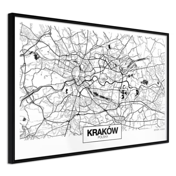 Inramad Poster / Tavla - City Map: Cracow