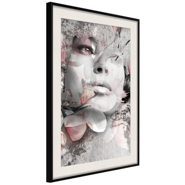 Inramad Poster / Tavla - Lady in the Flowers Svart ram med passepartout 30x45