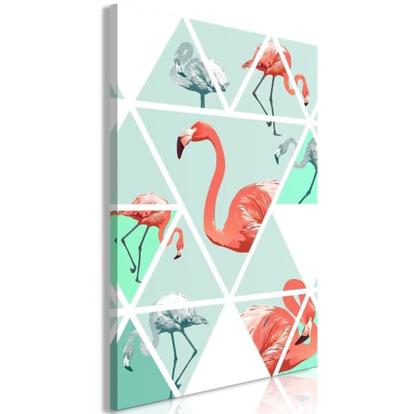 Canvas Tavla - Geometric Flamingos Vertical