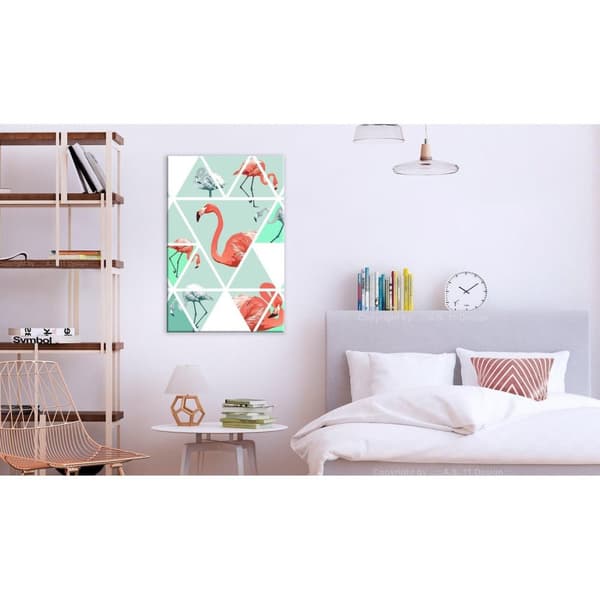 Canvas Tavla - Geometric Flamingos Vertical