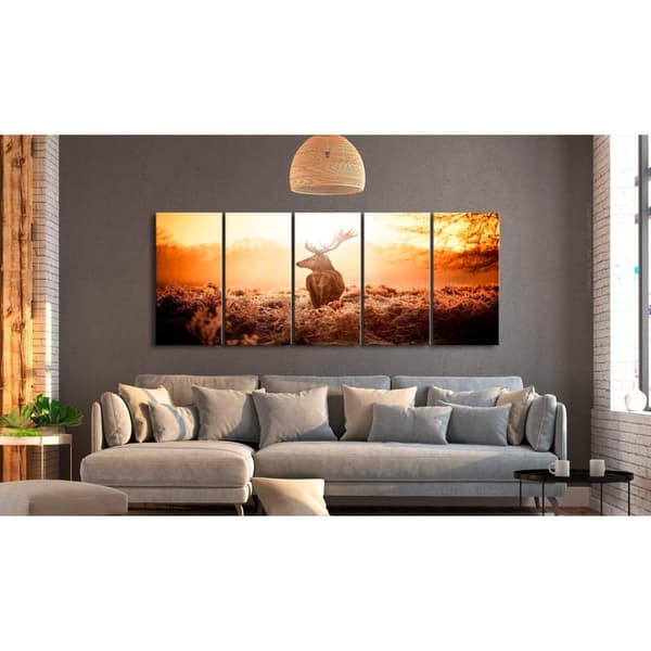 Canvas Tavla - Deer at Sunset