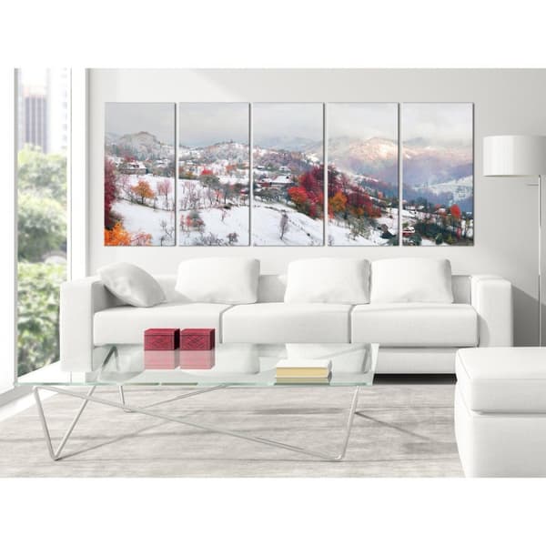 Canvas Tavla - First Snow (5 delar) Narrow