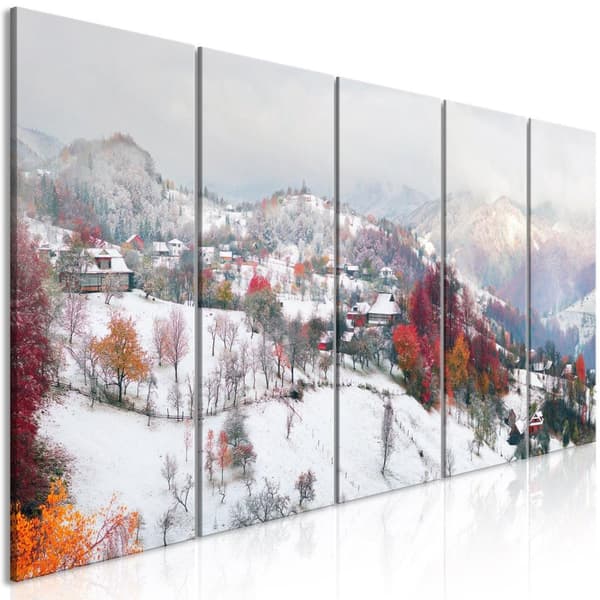 Canvas Tavla - First Snow (5 delar) Narrow 225x90