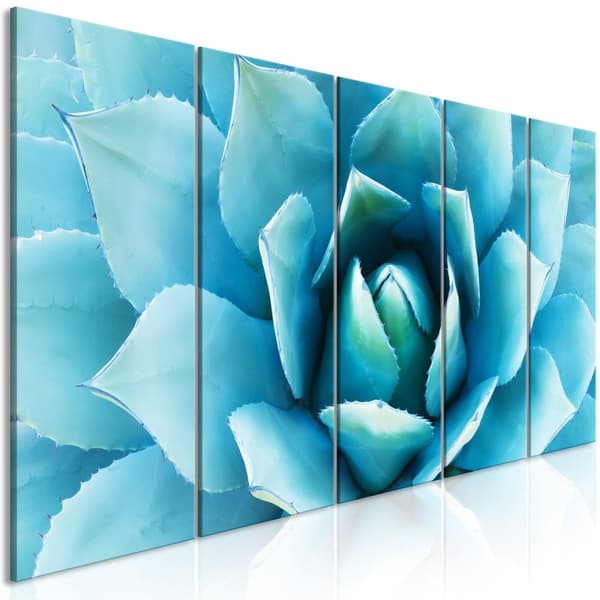 Canvas Tavla - Agave (5 delar) Narrow Blue 200x80