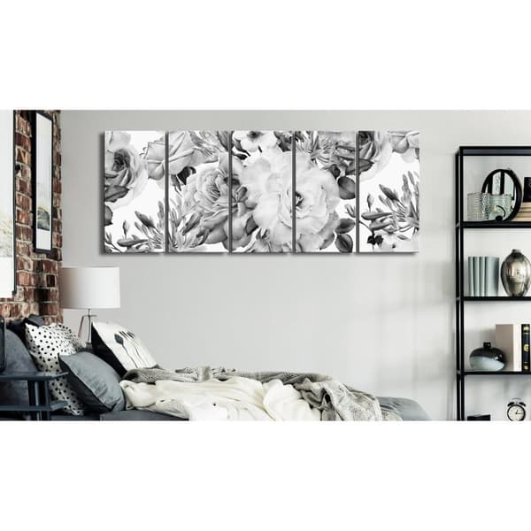 Canvas Tavla - Rose Composition (5 delar) Narrow Black and White