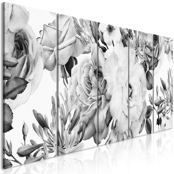 Canvas Tavla - Rose Composition (5 delar) Narrow Black and White